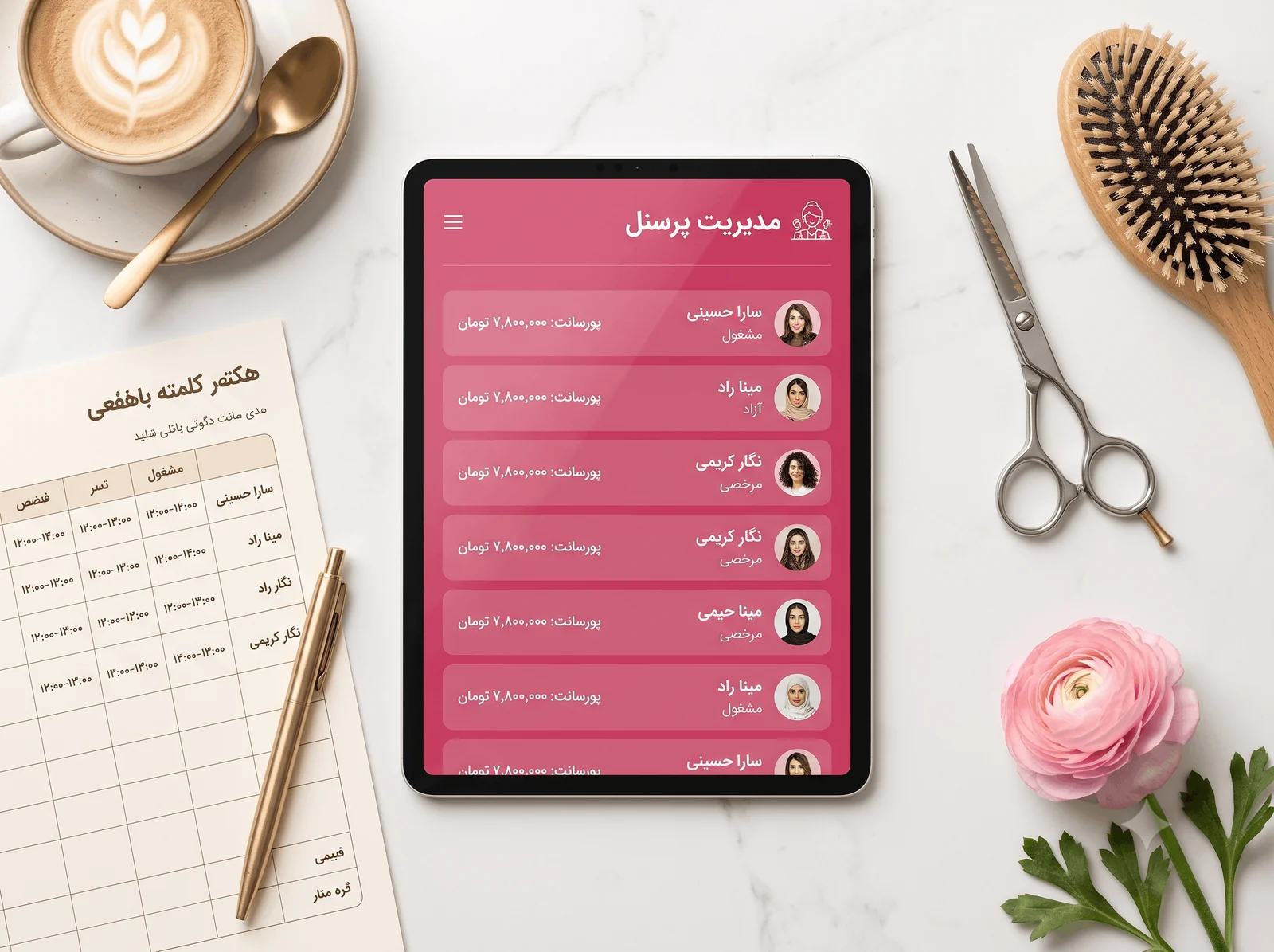 سطح دسترسی، برنامه‌ی کاری و پورسانت خودکارِ هر پرسنل